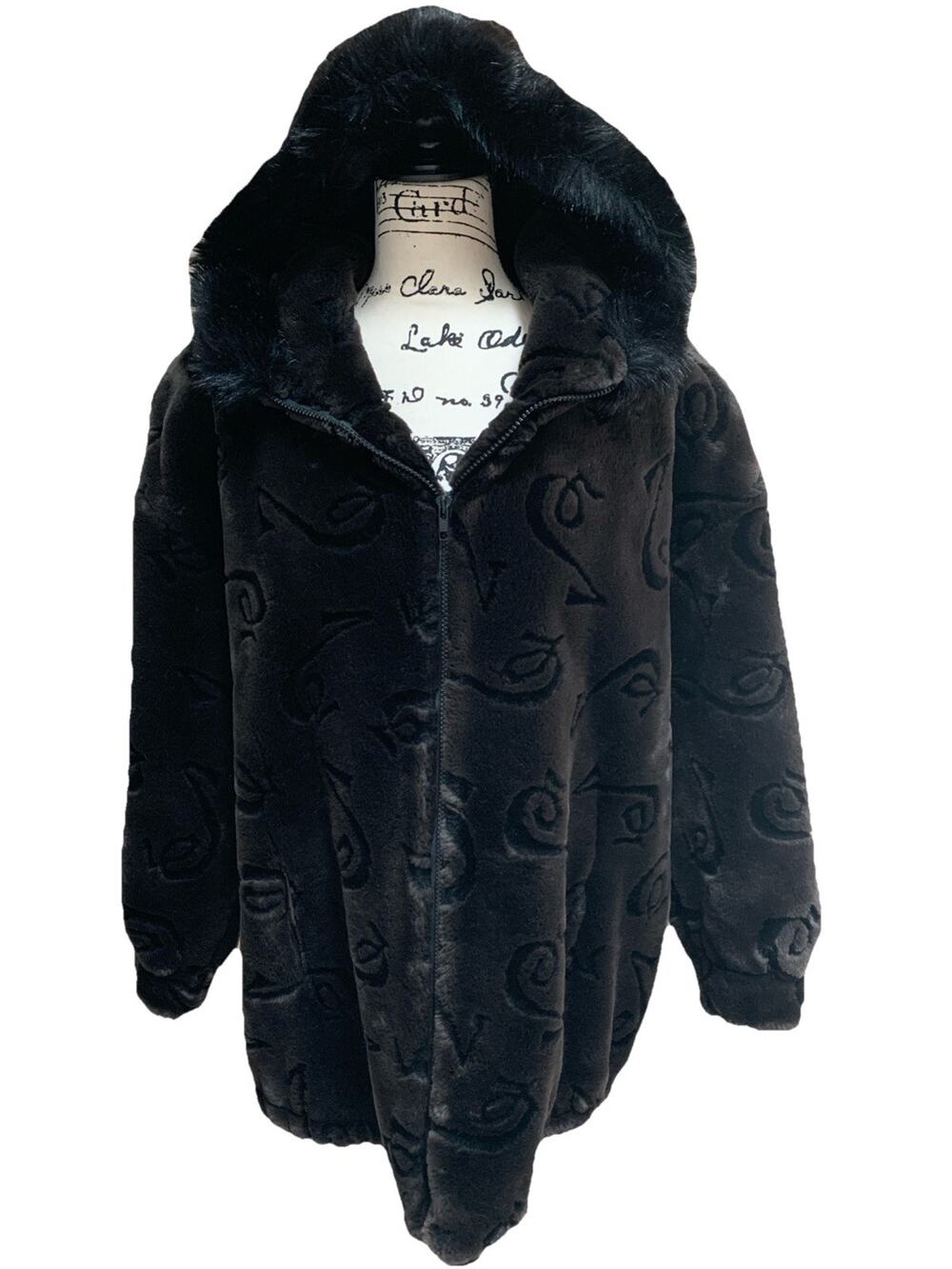 Women’s Gallery Faux Fur Hooded Winter Coat Zippered Lined Pockets Size Small